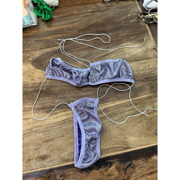 Vintage Purple Glitter string Swim Bikini performer dancer 2 Piece Set Size OS - Picture 1 of 4